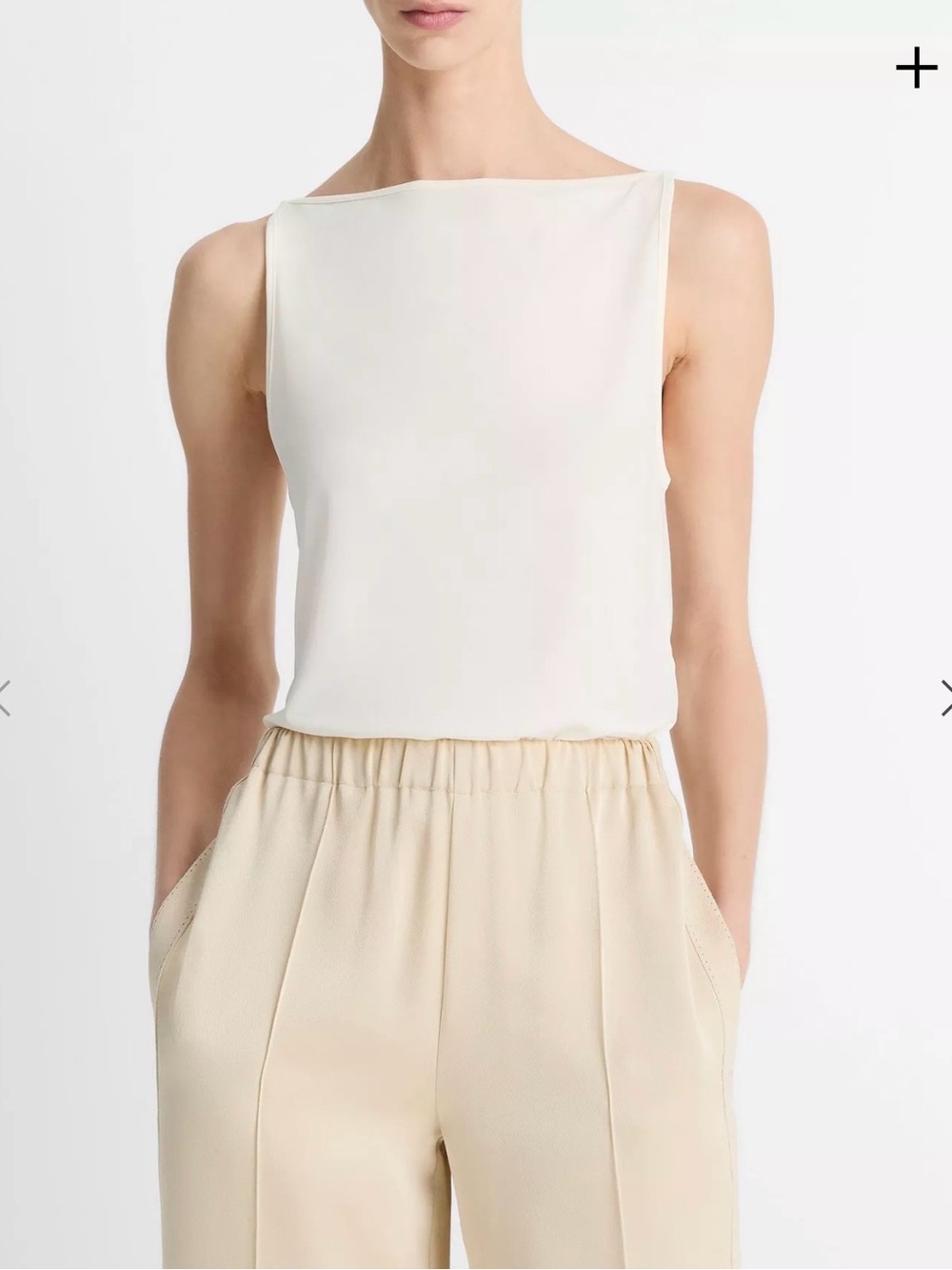 NWT - Vince - Matte Jersey Boat-Neck Tank - Ivory - Size L
